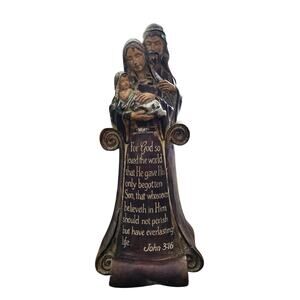 The Holy Family Joseph, Mary & baby Jesus Figurine John 3:16 Scripture